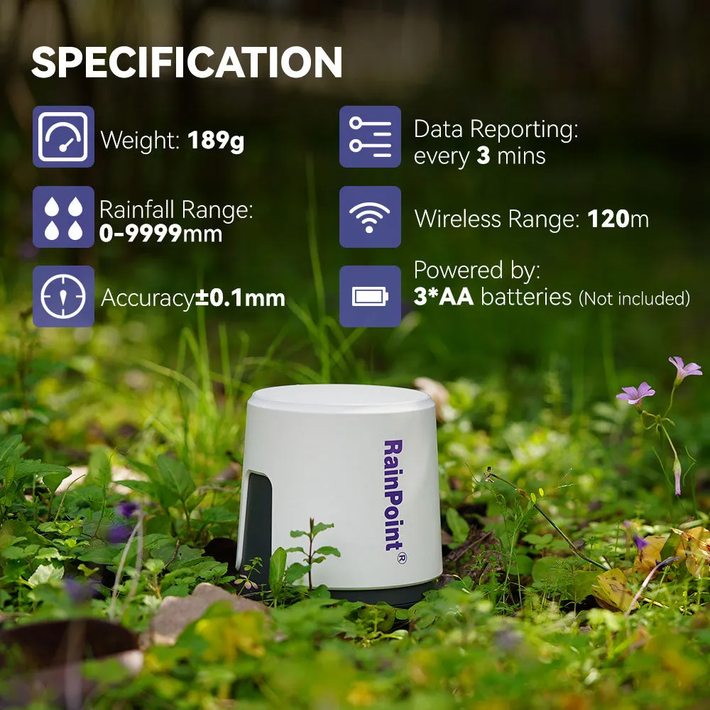 RainPoint Wireless Wi-Fi Rain Gauge with Rainfall, Accurate Rainfall Record (Sub-Device, Need to Pair with Irrigation Hub or Wifi Gateway)