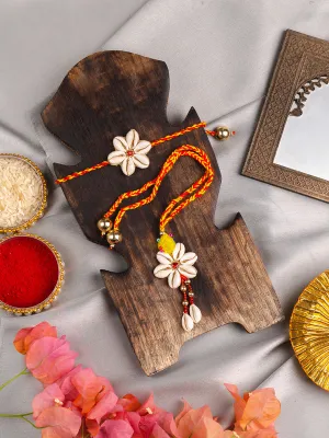 Shell Flower Embroidered Rakhi   Lumba Set