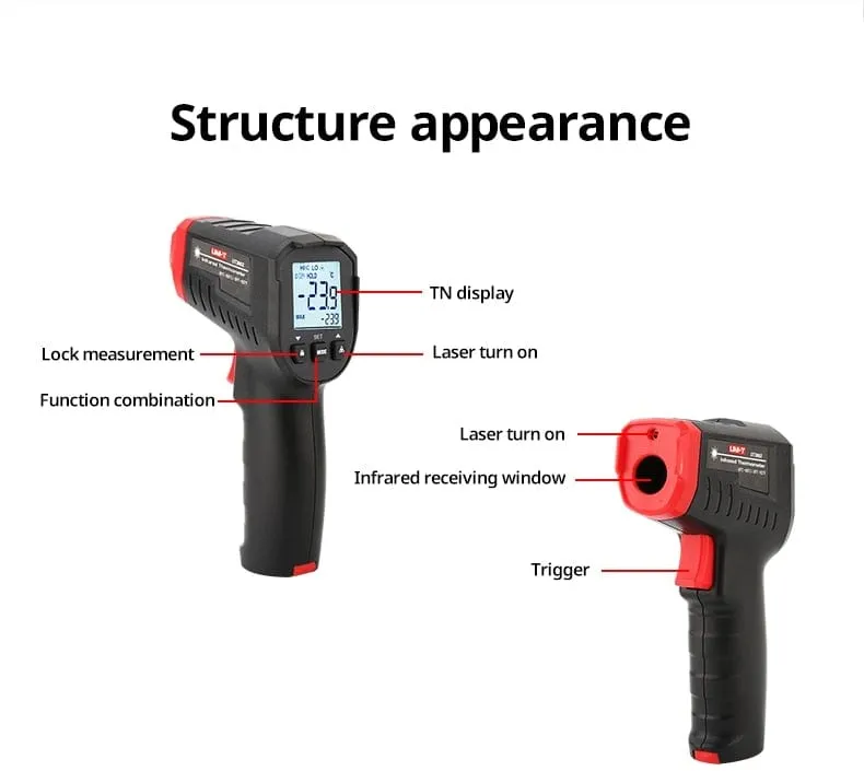 UNI-T Digital Thermometer UT306S UT306C Non-contact industrial Infrared Laser Temperature Meter Temperature Gun Tester-50-500