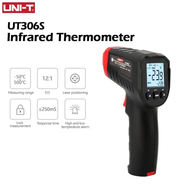 UNI-T Digital Thermometer UT306S UT306C Non-contact industrial Infrared Laser Temperature Meter Temperature Gun Tester-50-500