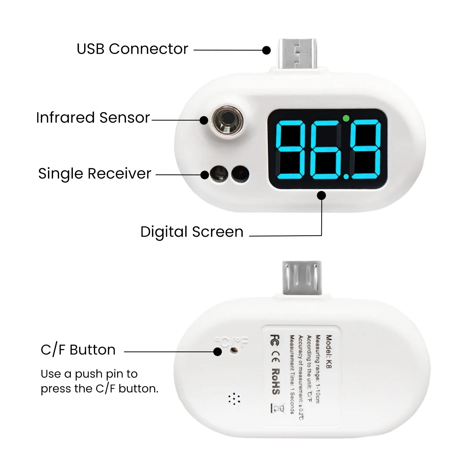 USB Mini Infrared Portable Mobile Non-Contact Thermometer